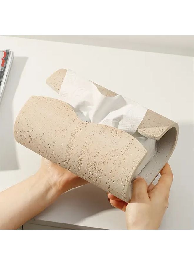 حامل علبة المناديل من الراتنج الأبيض بتصميم مستطيل يحاكي الحجر لديكور الحمام والمنزل - Image 4